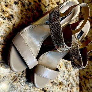 White House Black Market wedge heels. Beautiful snake skin print.